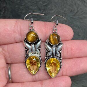 Tigers Eye Butterfly Earrings Crystal Stone Jewelry
